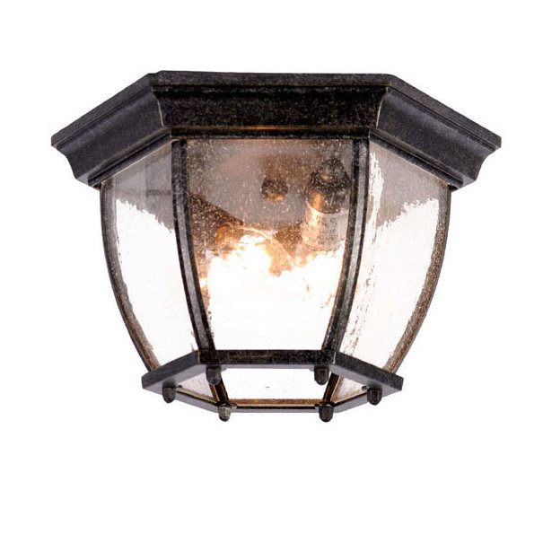 Porterfield Glass Flush Mount, Burled Walnut, Clear Seeded