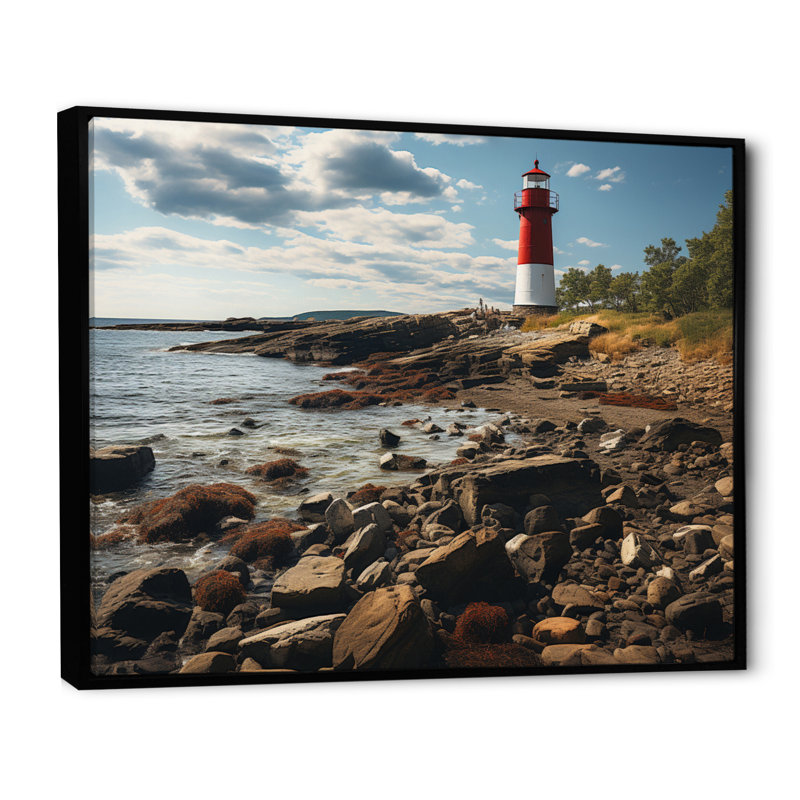 " USA New England Sea Lighthouse ", Black Floater Framed, 16" H x 32" W x 1" D