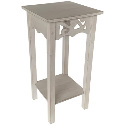 Cesidia 23.7" Tall End Table with Storage Shelf, Side Table, Plant Decorating Stand for Small and Narrow Space, Antique Water Washed Off-White