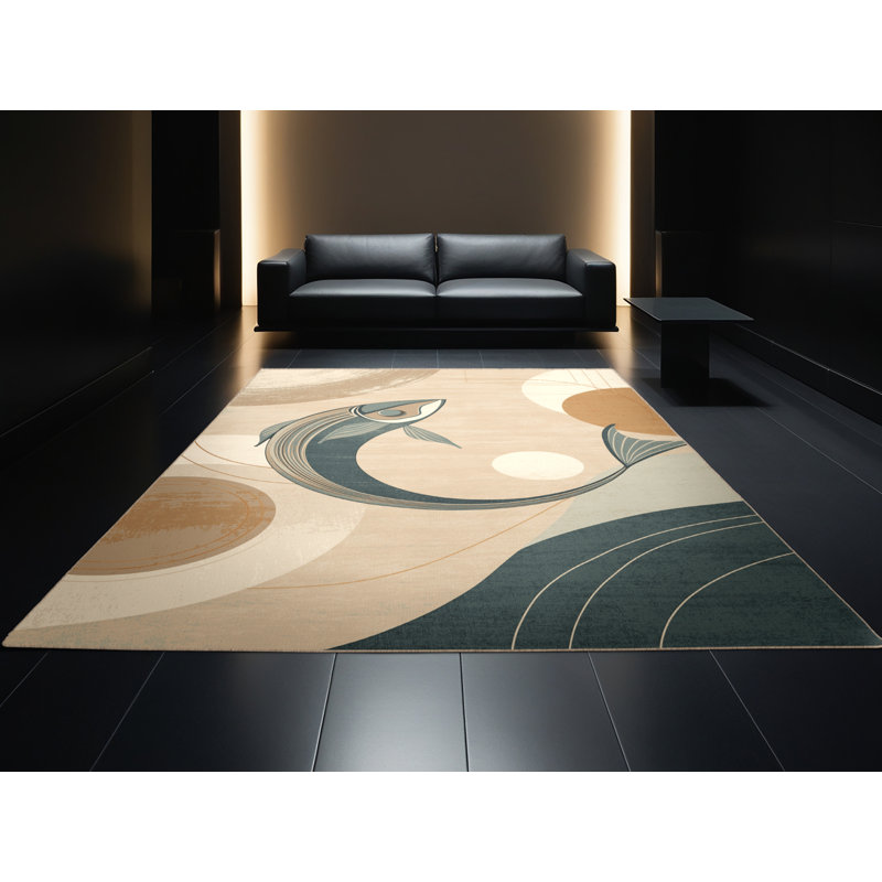 Machine Washable Orys Coastal Abstract Rug in Beige – Beige Binding, 2 x 5