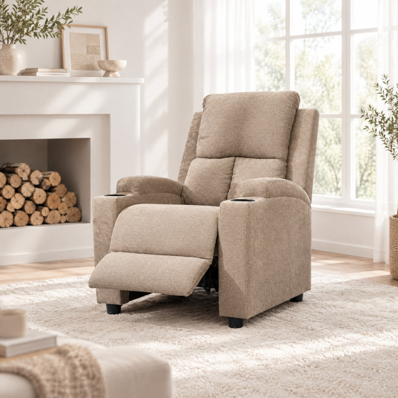 30.71'' Comfortable Modern Recliner with Push-Back Mechanism, and Cup Holders, Beige