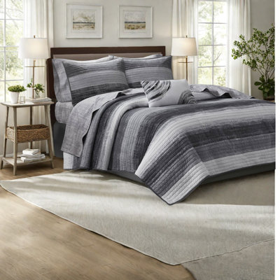 Ensembles de literie simples noirs 6 pièces confortables avec courtepointe en microfibre douce et draps en coton
