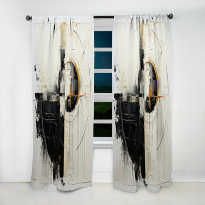 Beige And Black Divine Simplicity II - Painting Abstract Room Darkening Curtain - 1 Panels
