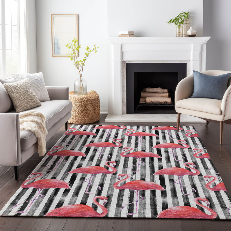 Tapis rose Cerrito AMF204 lavable à la machine de qualité supérieure, Rectangle 9 pi x 12 pi