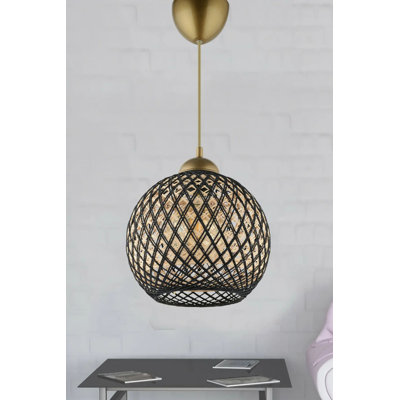 Élégant lustre scandinave, noir et doré, 8,7 po de diamètre x 21,3 po de hauteur | Corps en plastique, capuchon en coton, douille E27, 40 W maximum | Parfait pour les décors glamour et champêtre, l'éclairage élégant pour les espaces de vie et les salles à manger
