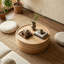 Table basse ronde de 31,5 po avec grain de bois naturel pour le salon, table basse à tambour rond pour le salon, sans assemblage