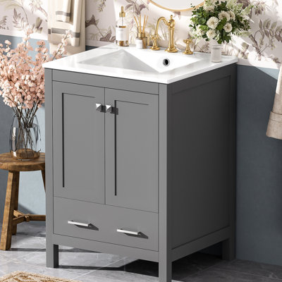 Meuble-lavabo debout avec espace sous l'armoire spacieux, charnières à fermeture en douceur et rangement de salle de bain de style transitionnel peint à la main, travail de peinture exquis