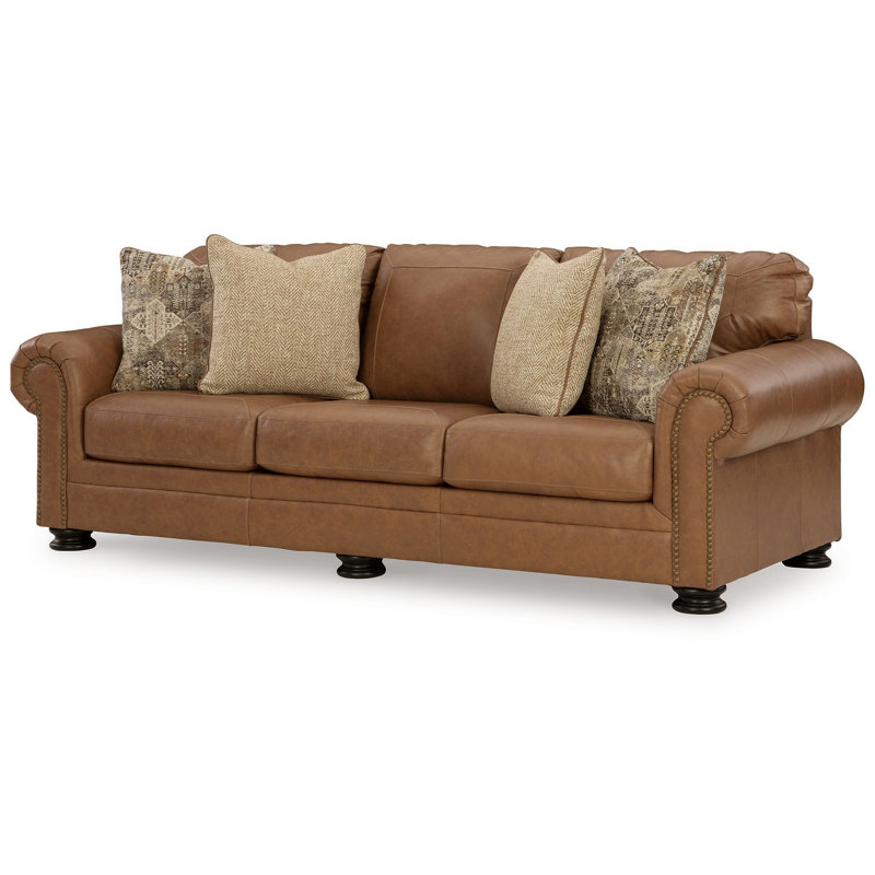 Sabeela 101'' Rolled Arm Sofa, Brown Genuine Leather
