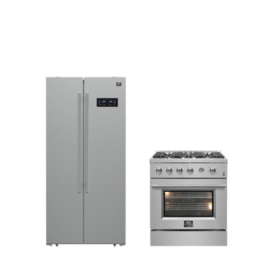 FORNO Premium 2-Piece Kitchen Bundle - Marco 30-inch Gas Range Stainless Steel, Forno Gallipoli 30" French Door Refrigerator with Bottom Freezer 17.5 cu. ft Capacity