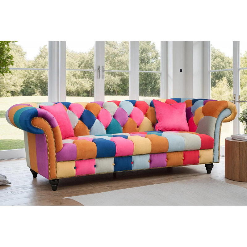 Camaury Velvet Patchwork Sofa, 3, Patchwork