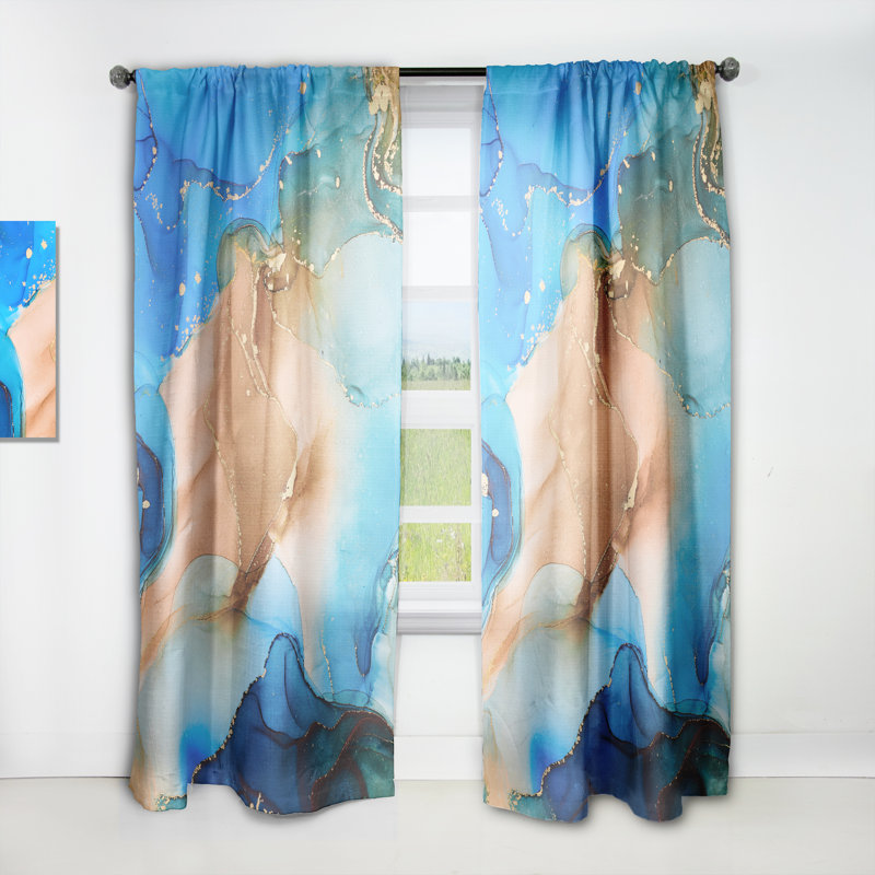 Panneau de rideau simple semi-diaphane abstrait bleu et brun, L 52 po x L 63 po