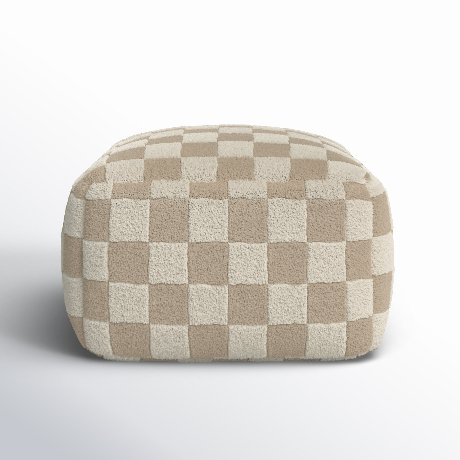 Birdie Upholstered Pouf, Off White Wool/Cotton Blend