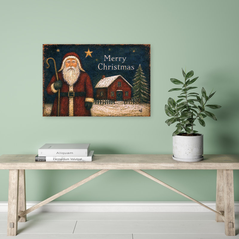 Olde Time Santa Vintage Abstract Pine Tree Landscape Winter Wall Art Print, 40.64cm H x 60.96cm W