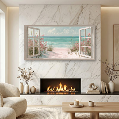 «Open Window Beach», art mural sur toile de grand paysage côtier, peintures de mer tropicale, œuvre de paysage marin horizontal pour le salon, la chambre à coucher