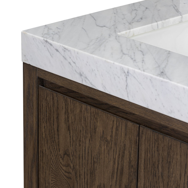 Everett Double Vanity-Satin Light Wash Oak, Satin Espresso Oak Veneer