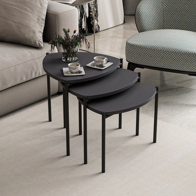 Modern Nesting Table Set (3 Pieces), Anthracite Color, 17.7 x 17.7 x 17.7 inches | 100% Melamine Coated Particle Board, Metal Frame, Thickness: 0.7 inches | Stylish & Versatile for Small Spaces, Durable & Elegant Design