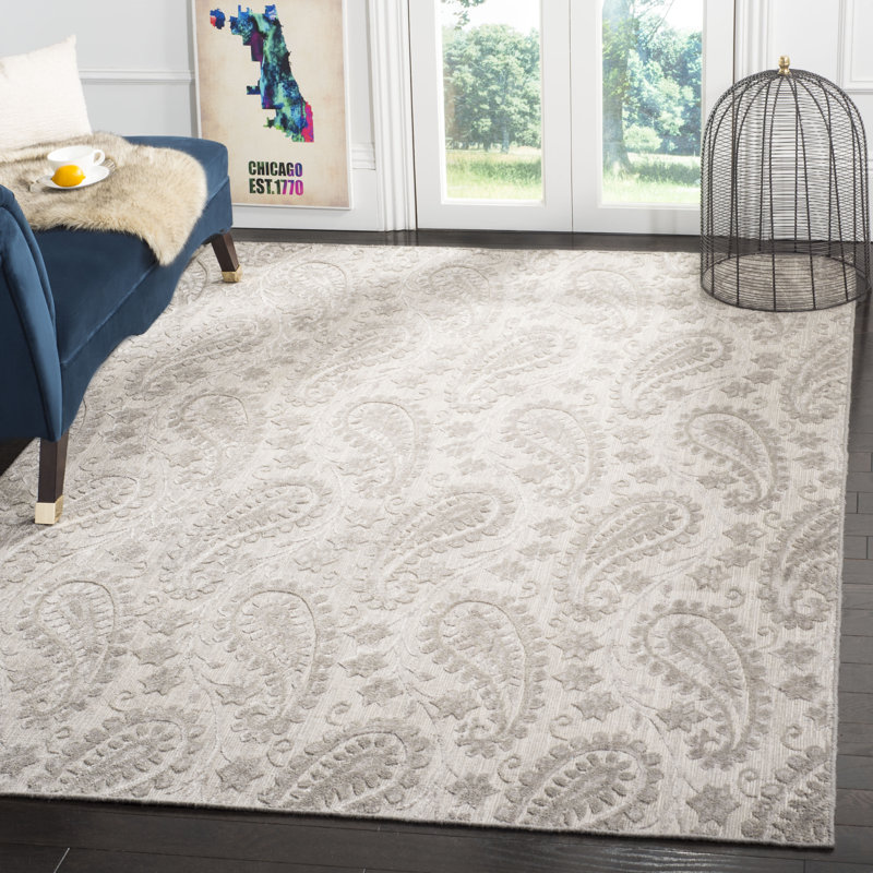 Tapis gris en laine / viscose / coton tissé à la main Chanelle, Rectangle 9 pi x 12 pi