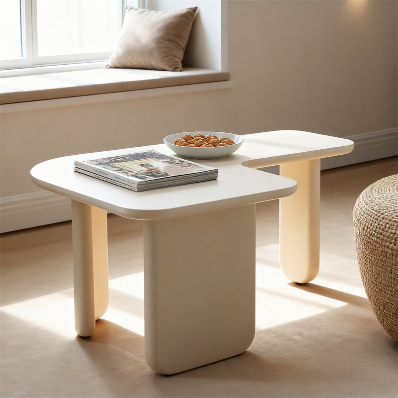 Table basse en forme de L 35,43 po moderne (mise à jour seulement), Blanc