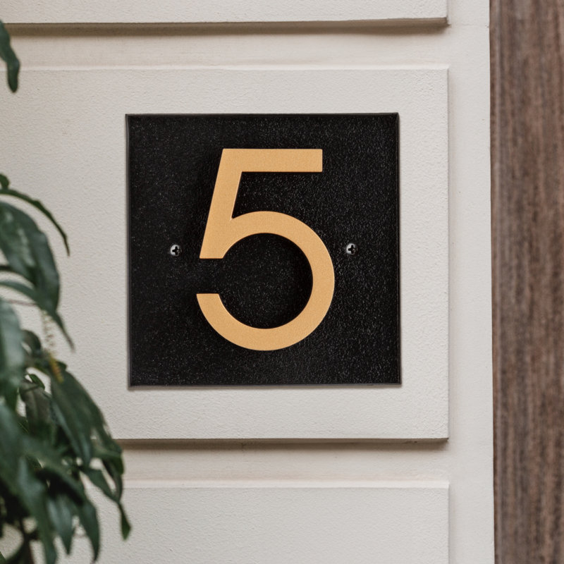 Floating 1-Number Horizontal Sign, Black /w/ Black / Gold Modern Font Number, Yes