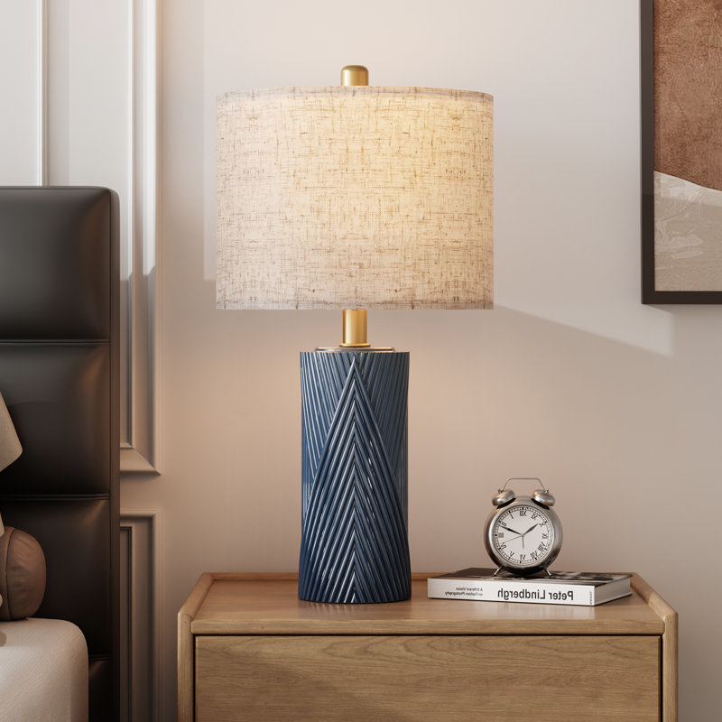 22" Ceramic Table Lamp, Modern Bedside Nightstand Lamps Desk Lamps for Bedroom Living Room, (set Of 2), Blue