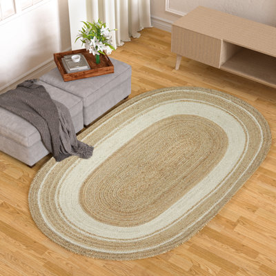 Kayleigh Hand-Braided Jute Area Rug, Brown/Cream