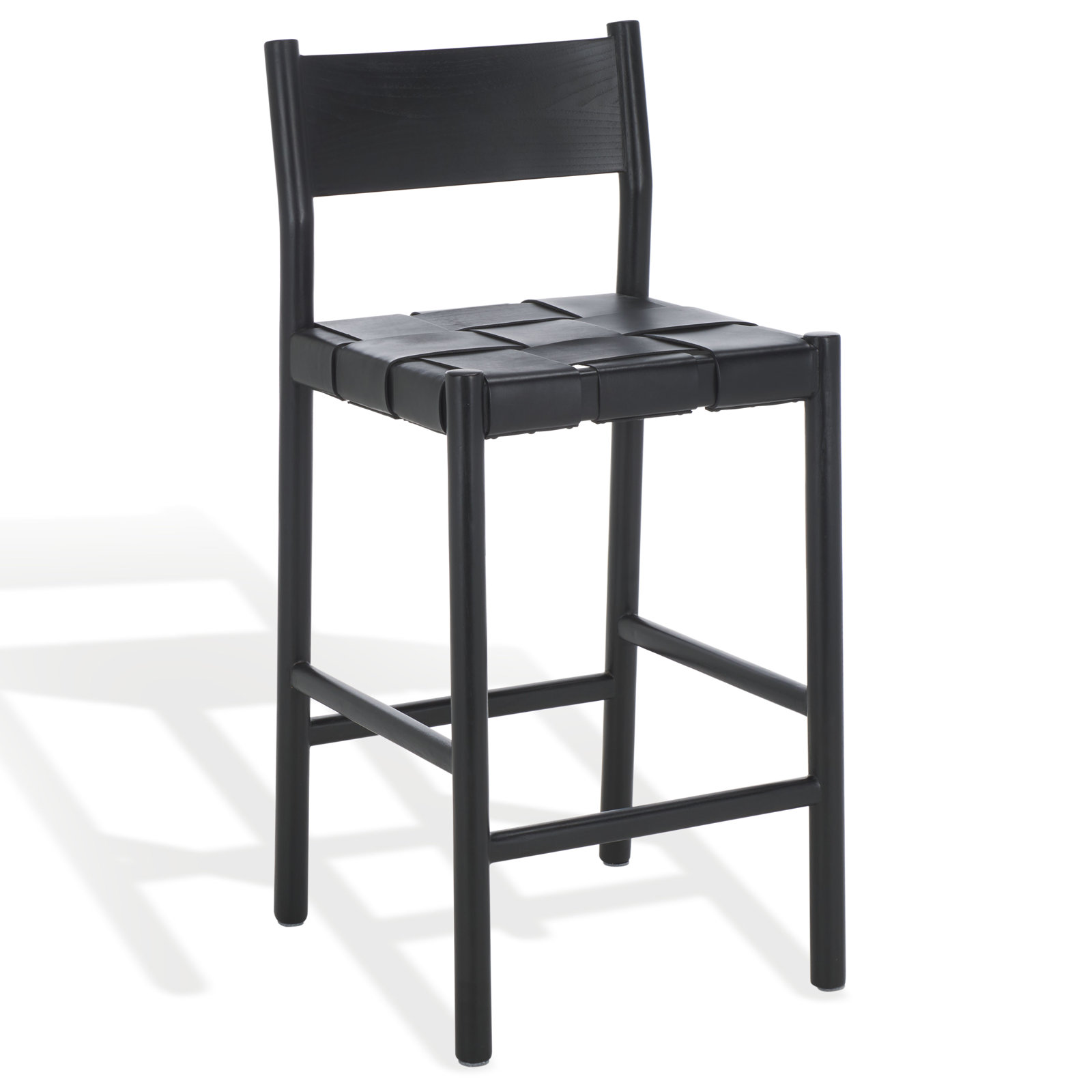 Hentges Woven Leather Counter Stool, Black