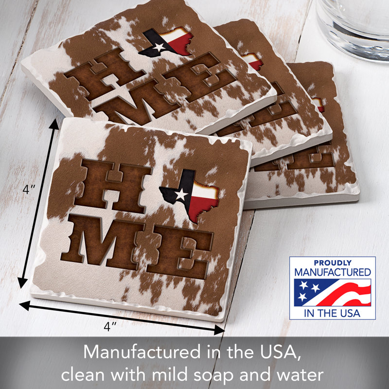 August Grove® Texas Cowhide Home 4-Pack Tumbled Tile Coaster Set