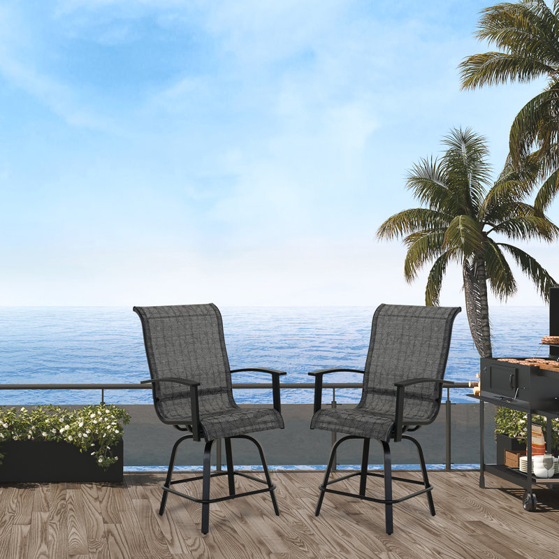 PVC-Coated Polyester 24 Swiveling Patio Bar Stool, Black/Gray