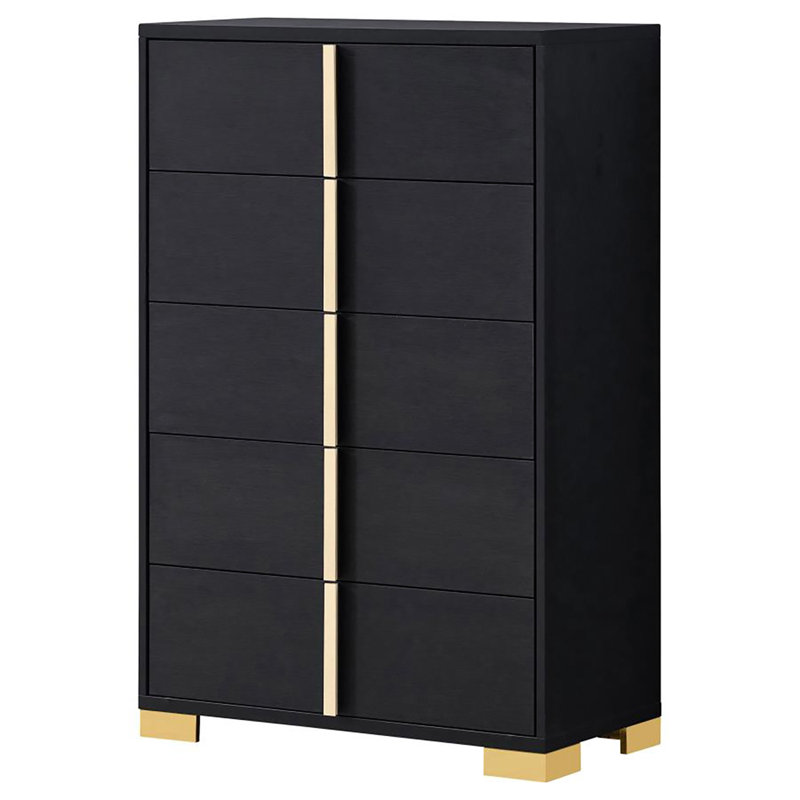 Commode 5 tiroirs Stuckey, Noir, noir, noir, noir