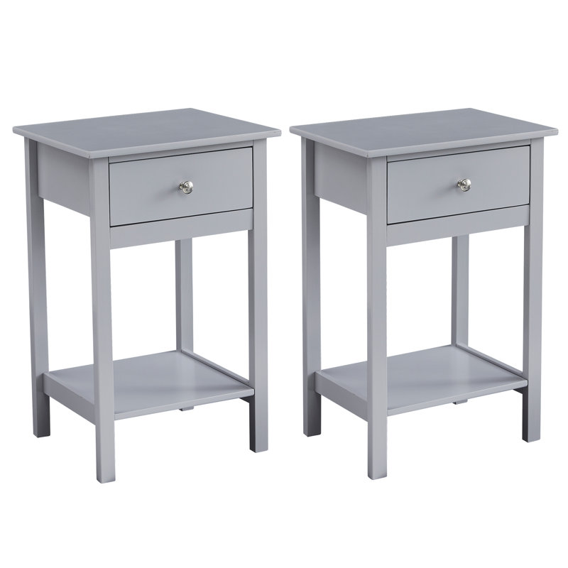 Set of 2 Wooden Bedside Table with large Open Shelf and Drawer – Arlo by, Grey