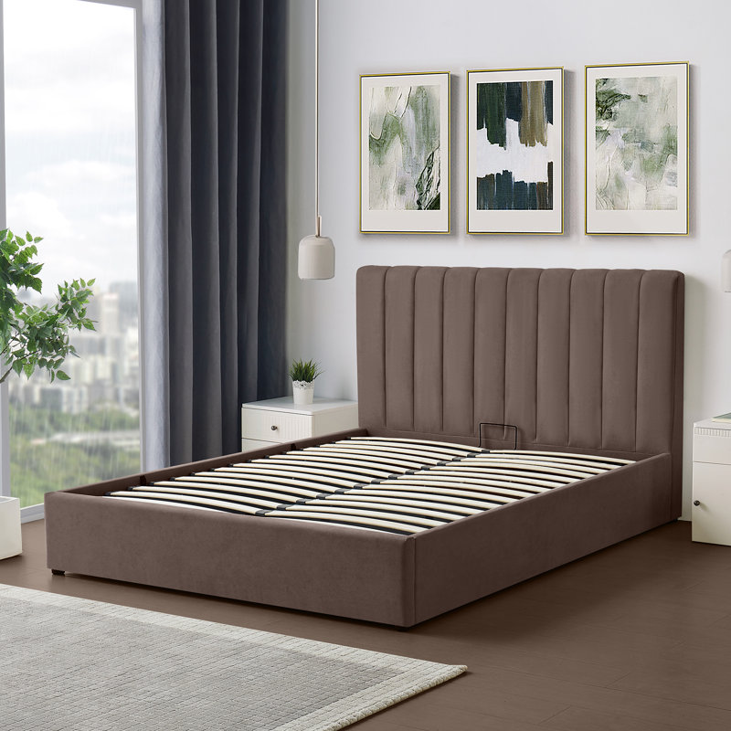 Evelynne Fabric Ottoman Bed Frame with Storage - , Kingsize (5'), Brown