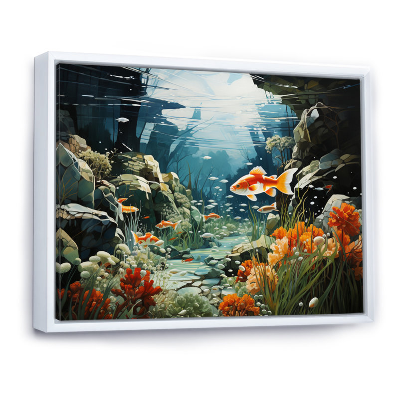 Aquariums Aquatic Assemblage An - reproduction, H 12 po x l 20 po x P 1 po, Cadre flottant blanc