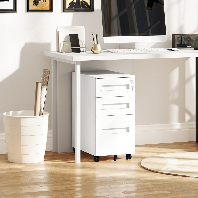 30cm Wide 3 -Drawer Mobile Steel File Cabinet, White