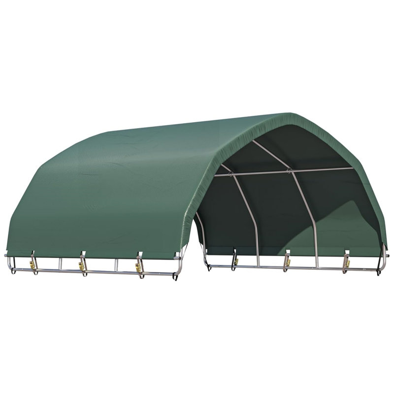 Abri portatif pour animaux 10 pi x 10 pi, auvent rond de style robuste, vert foncé, Vert, H 67,2 po x l 120 po x P 144 po