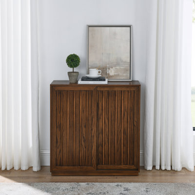 Buffet Mid-Century à 2 portes coulissantes. Armoire décorative en bois massif. Pour la cuisine, la salle à manger. Buffet à finition noyer avec porte, tactile, rangement pour le salon, la salle à manger, le vestibule, le couloir,