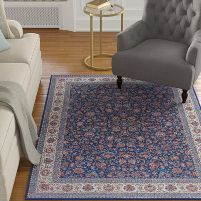 Emanuel Traditional Machine Woven Flatweave Navy and Ivory Area Rug with Non Skid Backing 