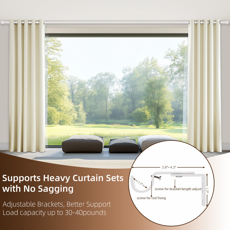 Danikah 1 Inch Curtain Rod Heavy Duty Adjustable Drapery Rods with Ball Finials, 32" - 48", White