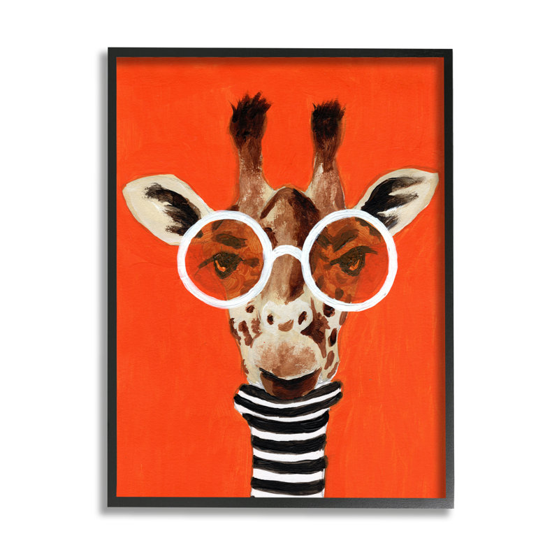 Girafe audacieuse et lunettes, Giclée encadrée noir minuit, H 14 po x l 11 po x P 1,5 po