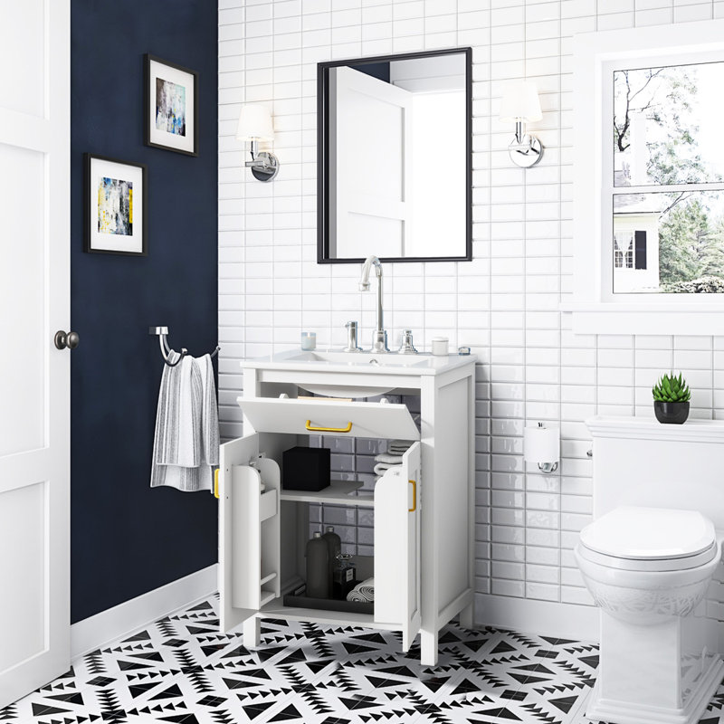 Meuble-lavabo autoportant avec comptoir en céramique, Blanc