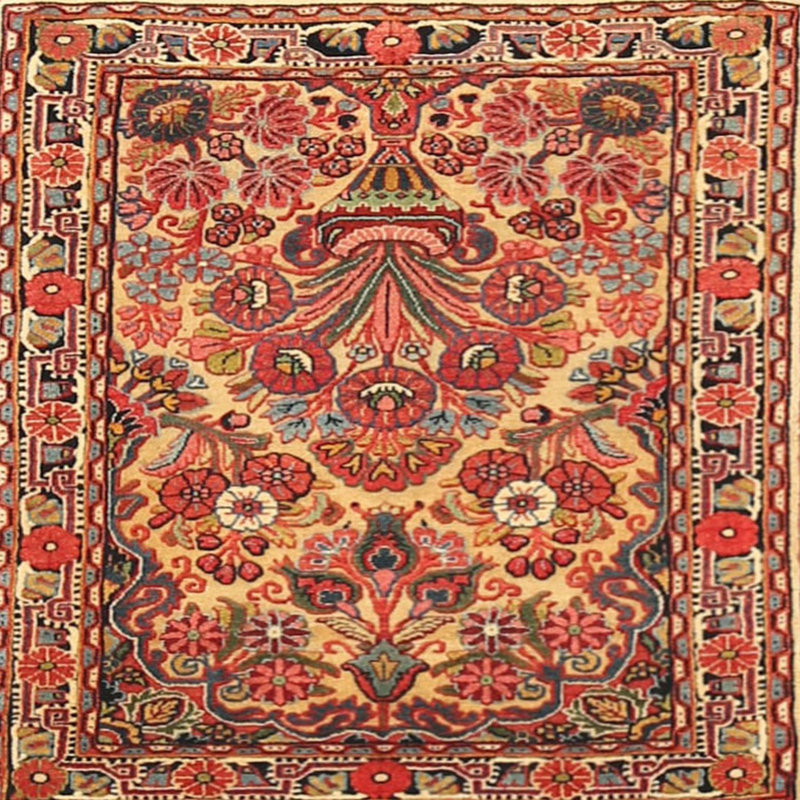 Tapis rouge / beige à motif floral, Carré 8 pi