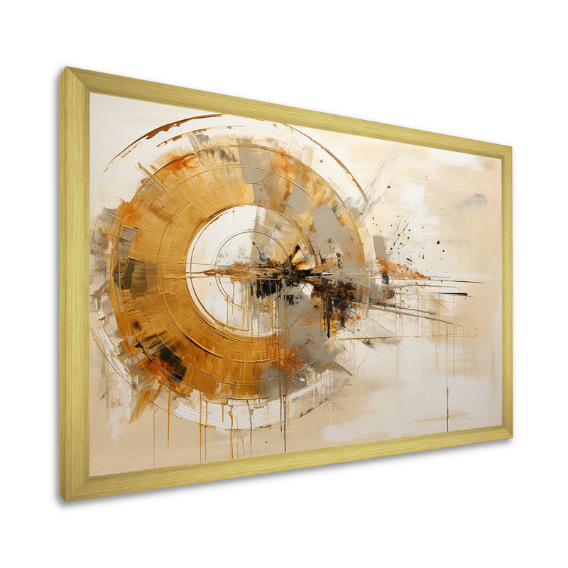 «Beige Abstract Archery Collage I - Abstract Collages, art mural sur toile_106439, 24" H x 32" W x 1" D, Encadrement doré