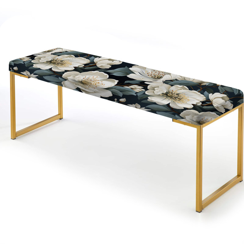 Banc floral rembourré or, Orchidée grise et blanche en fleurs VI