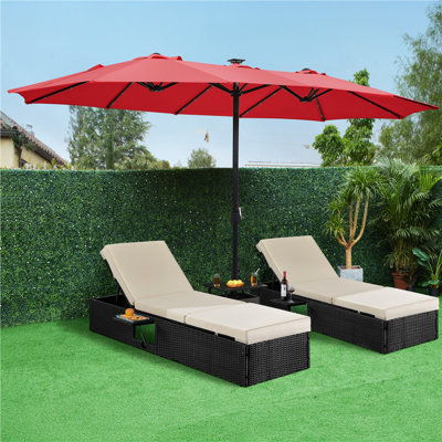 Harworth 13ft Large Patio Umbrella with 36 Solar Lights & cross base