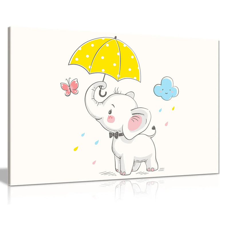 Elephant & Umbrella - Wrapped Canvas Print, 46cm H x 31cm W