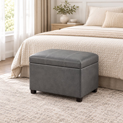 24" Faux Leather Storage Ottoman For Living Room