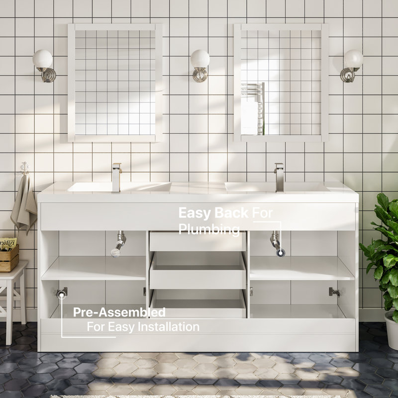 Ensemble de meuble-lavabo double 60 po Wauconda, Blanc, 60"