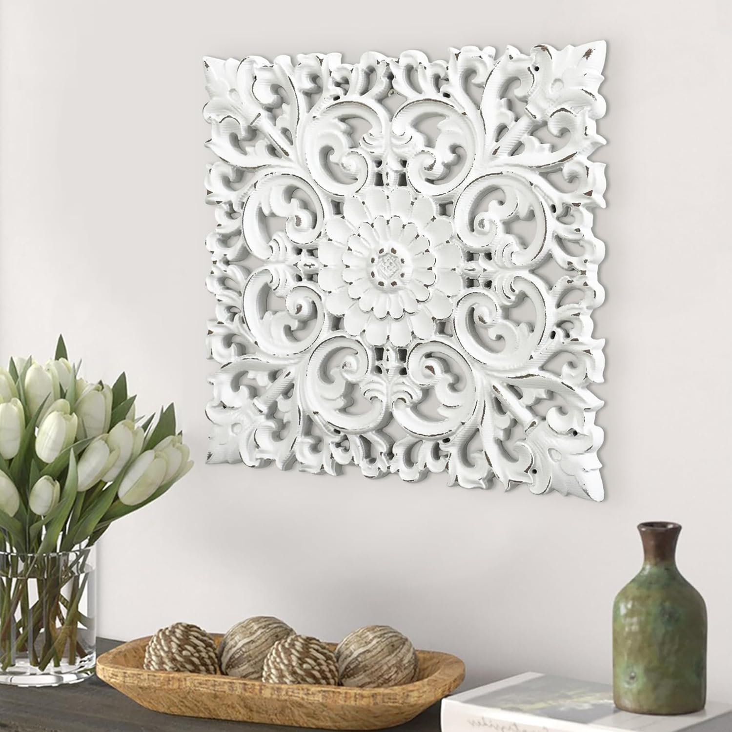 August Grove® Unique Hand Carved Wooden Wall Panels With Hanging Floral ...