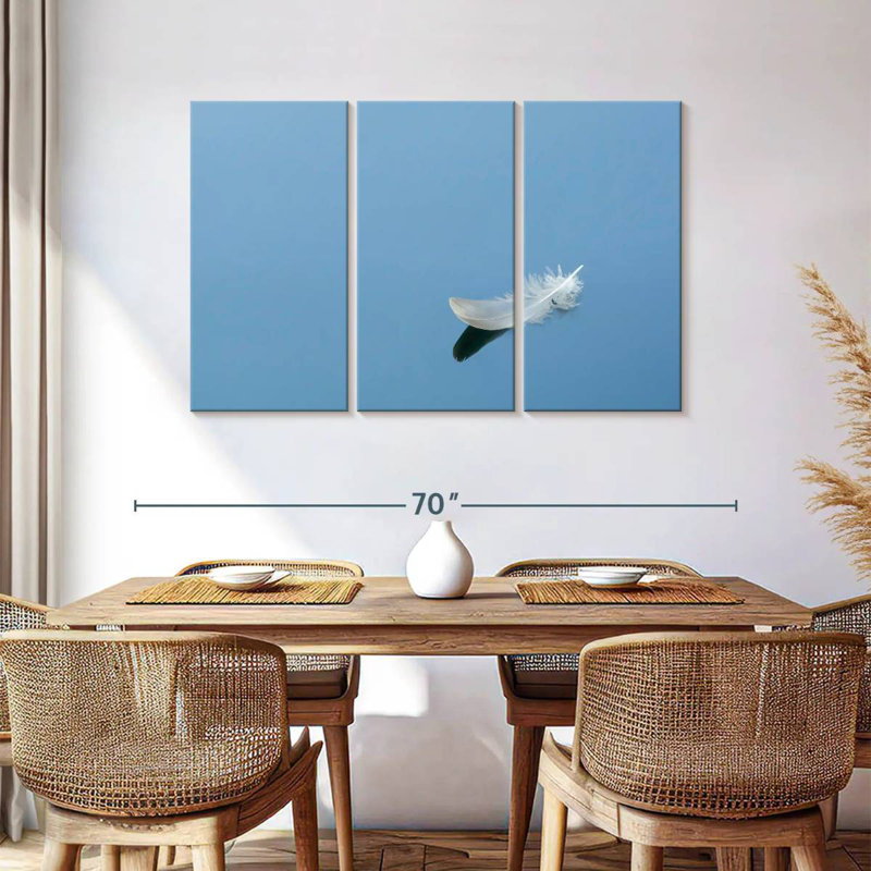 Kerner White Feather On Blue, 36" H x 57" W