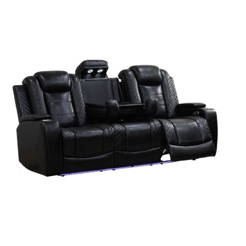 Ensemble de canapé inclinable 3 pièces Raichelle, Similicuir noir