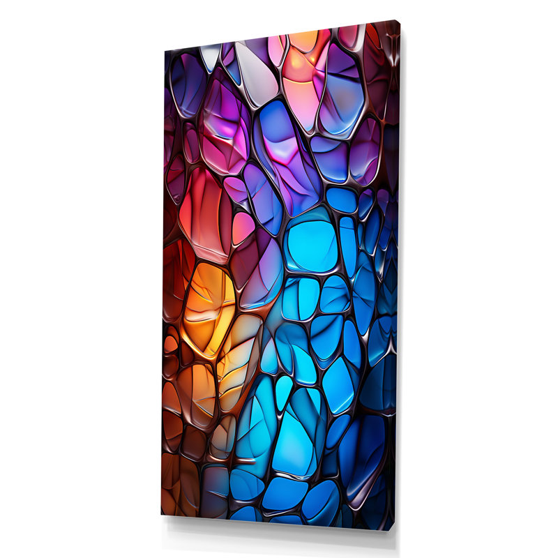 «Opalescent Abstract Fractal Glass relief I», impression d'art mural fractal, Toile tendue, H 60 po x l 28 po
